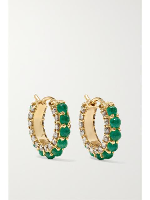 Streamflow 18-karat gold, emerald and diamond hoop earrings Green