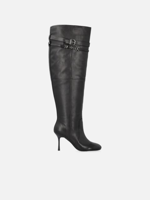 KNEE-HIGH NAPPA LEATHER BOOTS WITH HEEL AND STRAP