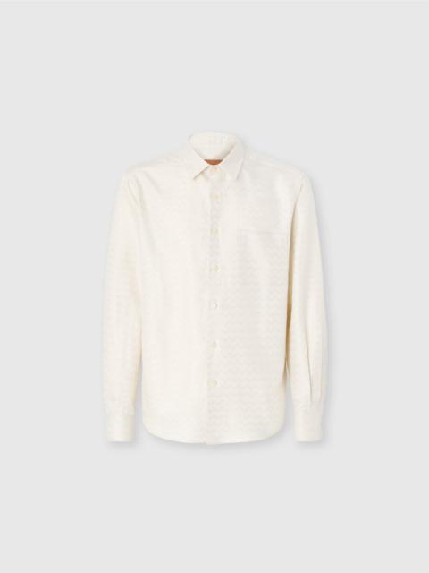 Cotton, viscose and linen shirt with shiny zigzag pattern