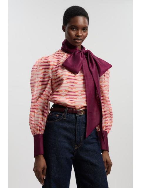 Geo Printed Organdie Pussybow Woven Blouse