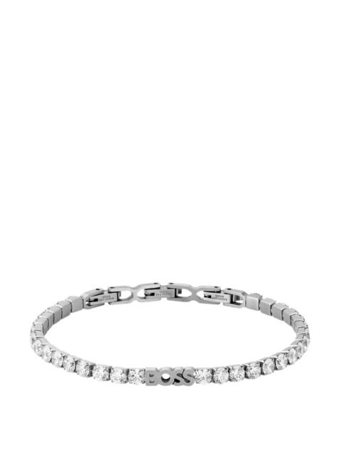 SILVER-TONE CUFF WITH LOGO AND CRYSTALS