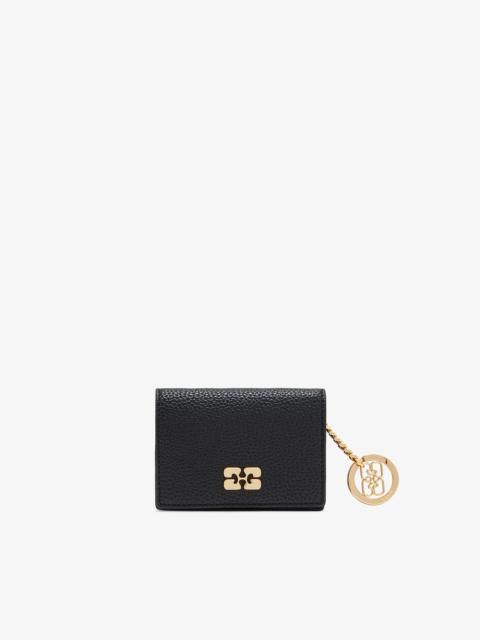 CARD HOLDER WITH FLAP IN GRAINED BLACK WITH GOLD