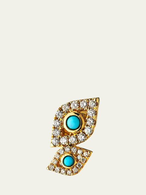 14k Gold Double Evil Eye Stud Earring (Single)