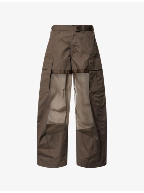 Sheer-Panel Wide-Leg Cotton Trousers