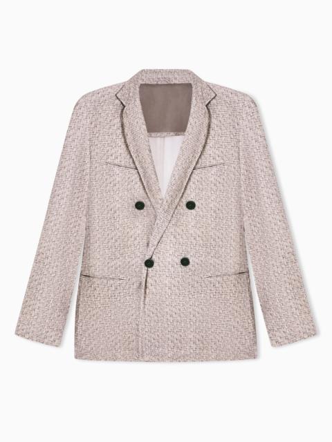 SUEDE DOUBLE-BREASTED JACKET WITH WEAVE PRINT