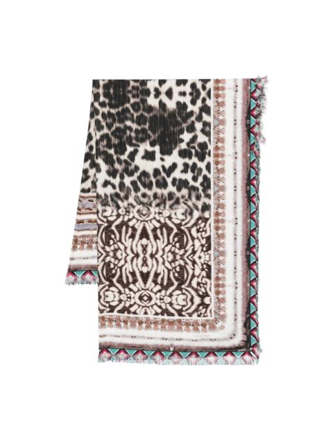printed frayed-hem scarf