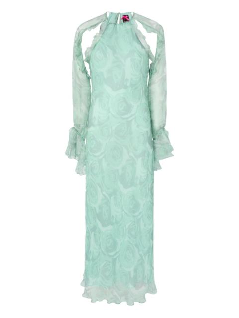 ruffled floral silk dress