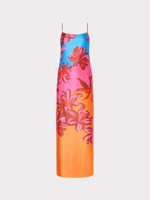 Lily Sunset Flower Printed Satin Maxi Dress