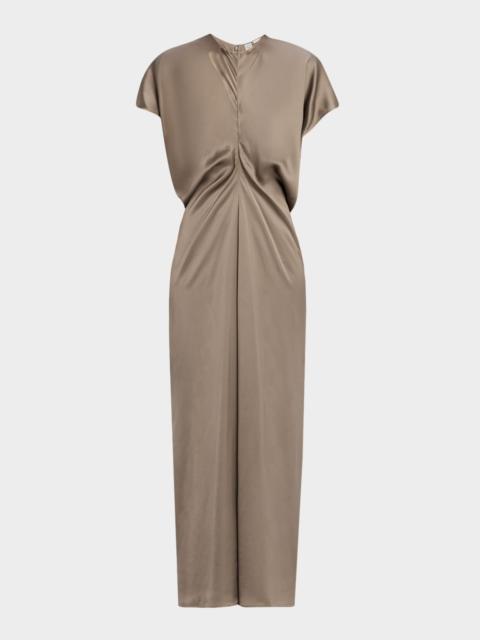 Satin Slouch Waist Short-Sleeve Dress