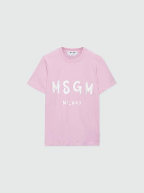 Pink jersey T-shirt with MSGM brushstroke logo
