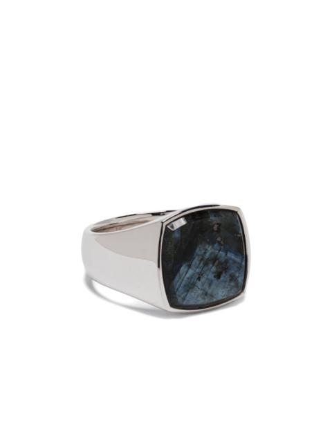 cushion-cut larvikite signet ring