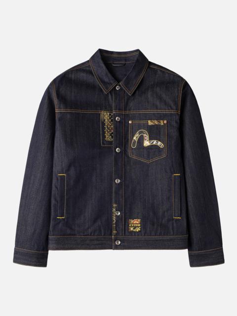 Multi-Pocket with Brocade Patch Relax Fit Denim Jacket