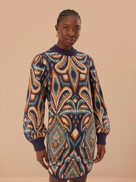 Blue Pineapple Ikat Sweater Dress