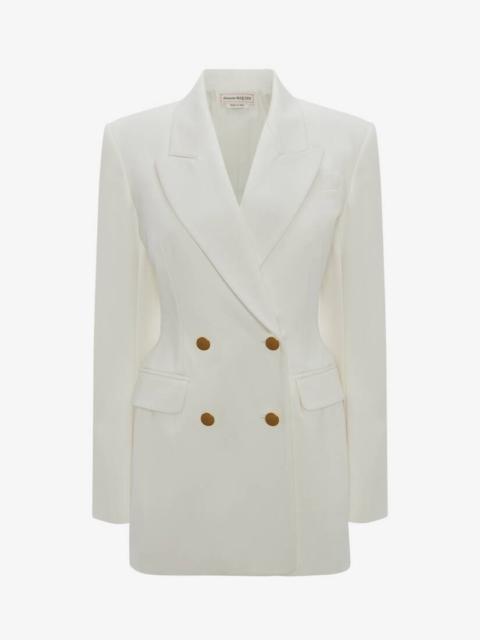 Double Breasted Cotton Gabardine Jacket in Optical White