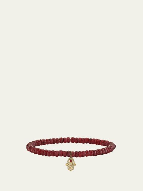 14K Diamond Hamsa on Ruby Bracelet