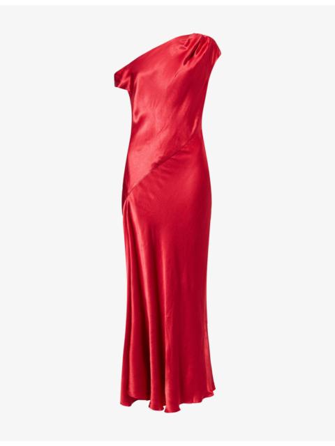 Tatum Asymmetrical Satin Maxi Dress