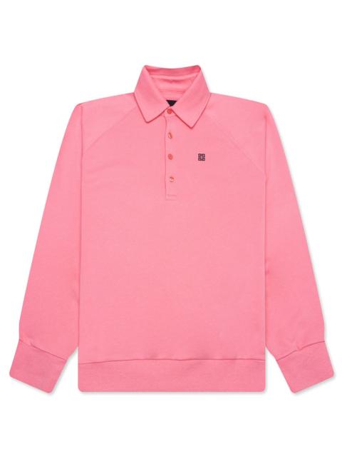 LOGO EMBROIDERED LONG-SLEEVE POLO SHIRT - CANDY PINK