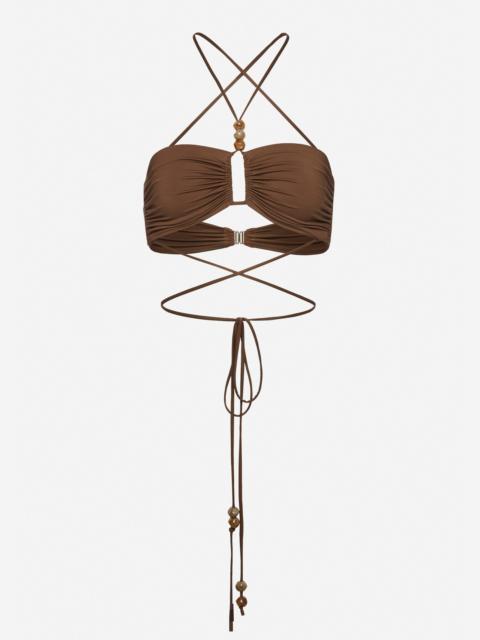 Criss-cross bandeau top in brown with beads