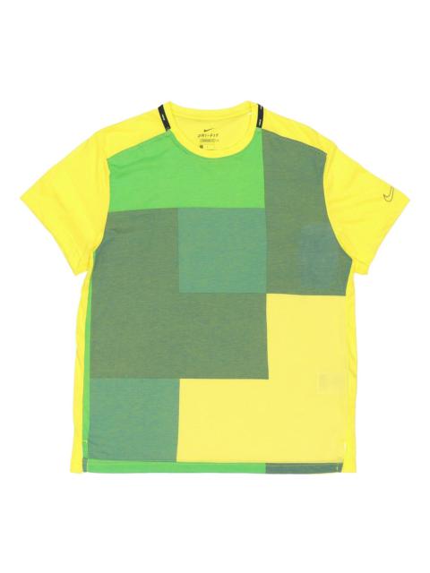 Nike Training Top Multicolor Splicing Breathable Sports Short Sleeve Yellow Green Yellowgreen CJ4743