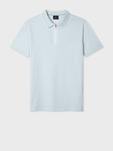 Pale Blue Jacquard Zip-Neck Polo Shirt