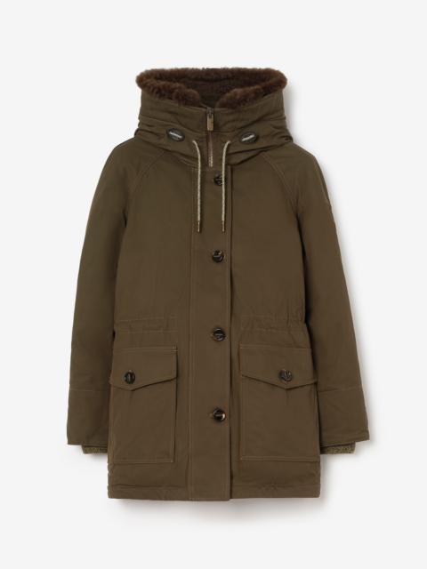 Shearling Trim Gabardine Parka