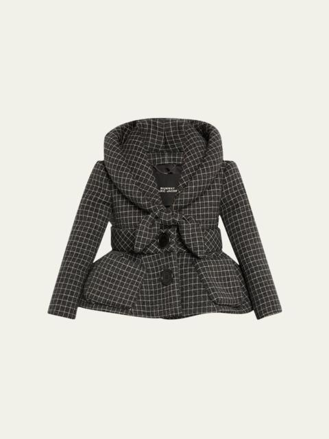 Check Wool Padded Crop Hooded Jacket