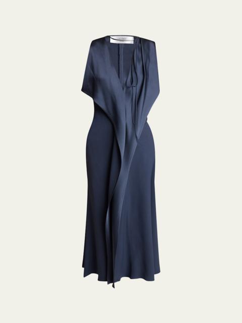 Draped V-Neck Asymmetric Dress