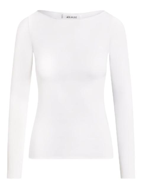 long-sleeve boat-neck top
