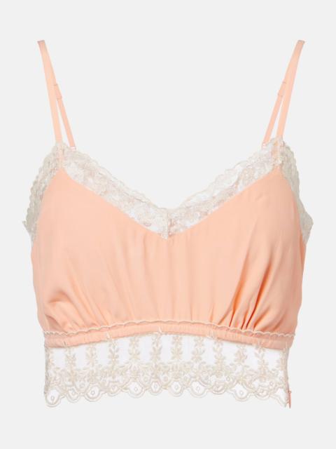 Lace-trimmed crêpe de chine bra top