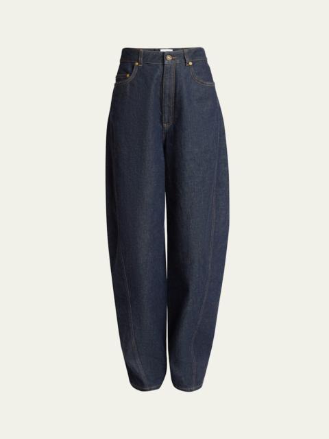 Mid-Rise Barrel-Leg Denim Cocoon Trousers