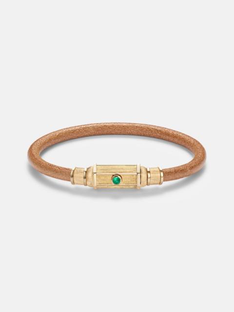 Lasso 18kt gold and leather bracelet with emeralds
