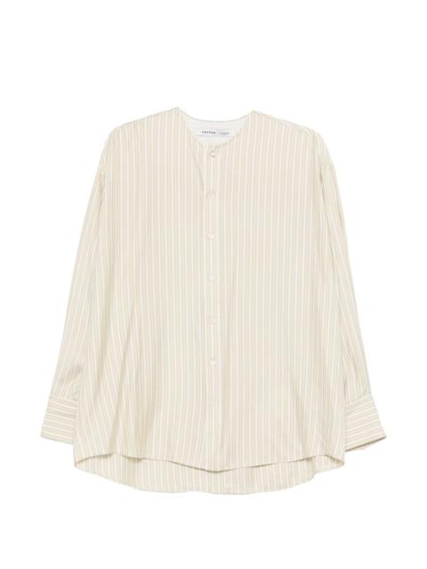 striped-pattern collarless shirt