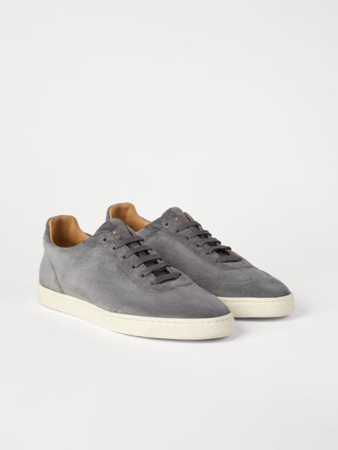 Suede sneakers with natural rubber sole