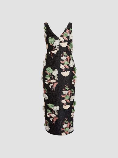 FLORAL EMBROIDERED CLOQUE SLEEVELESS MIDI DRESS