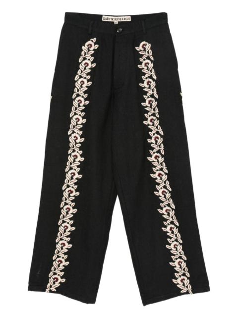 floral-embroidered trousers