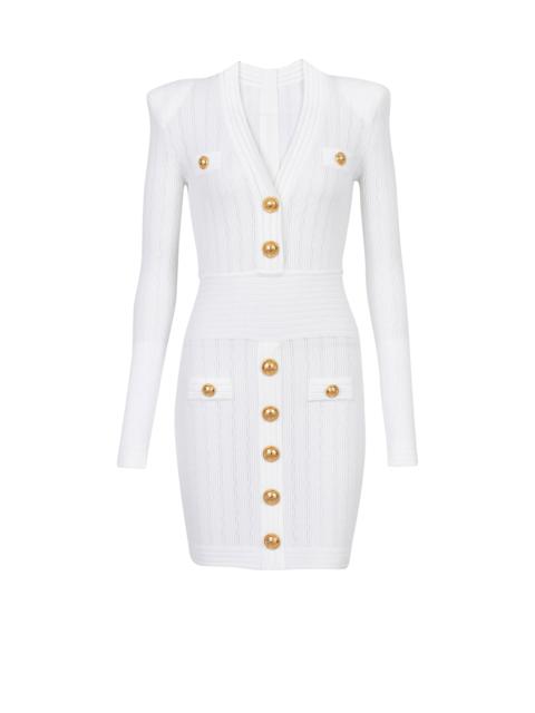 Short eco-designed knit dress with gold-tone buttons