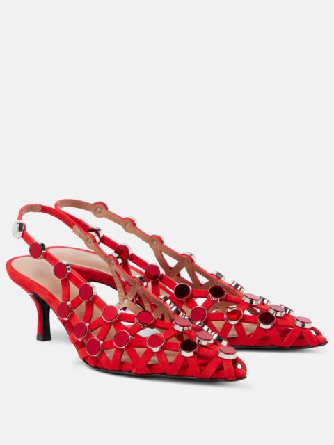 Grid 50 embellished leather slingback pumps