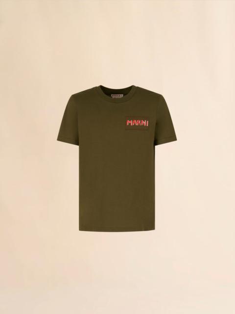 DEEP GREEN COTTON CREW NECK T-SHIRT WITH MARNI LABEL