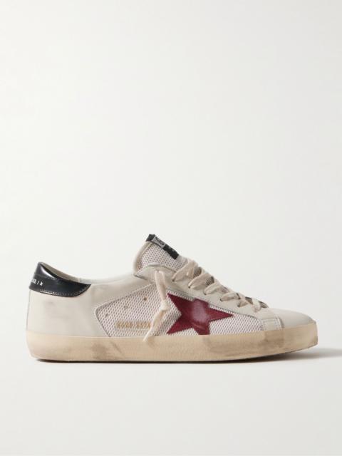 Superstar Distressed Suede-Trimmed Leather and Mesh Sneakers Off-white