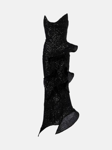 Thistle Wave ruffled sequined gown