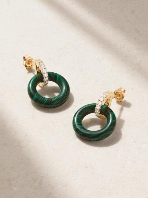 Door Knockers 14-karat Gold, Malachite And Diamond Hoop Earrings