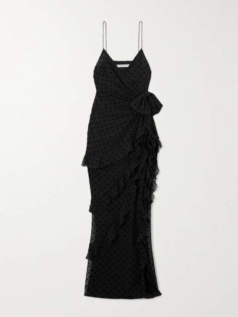 Ruffled Flocked Silk-chiffon Gown