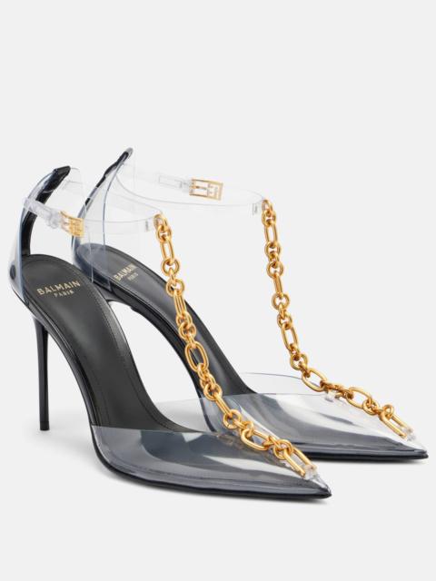 Chain-detail PVC slingback pumps