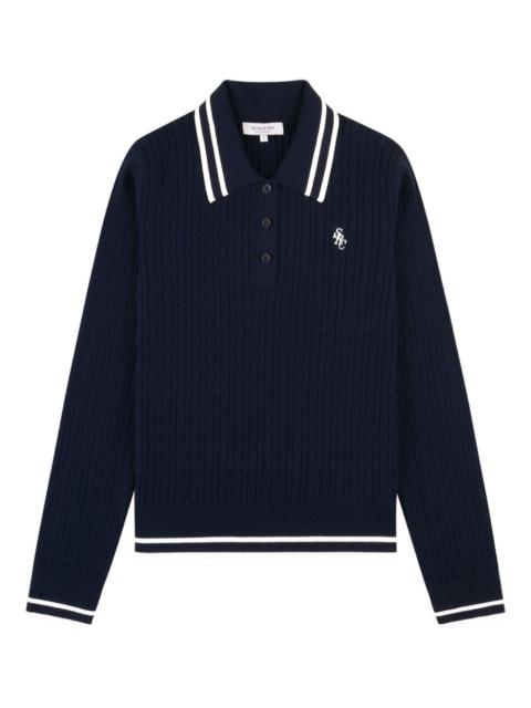 cable-knit striped polo shirt