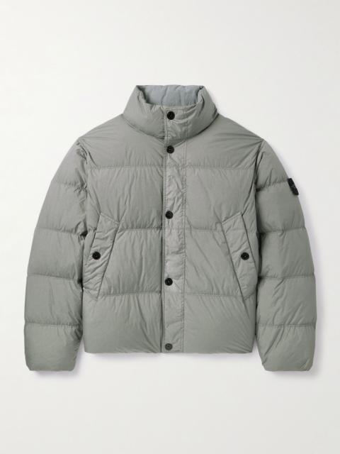 Logo-Appliquéd Garment-Dyed Quilted Crinkle Reps Down Jacket Gray