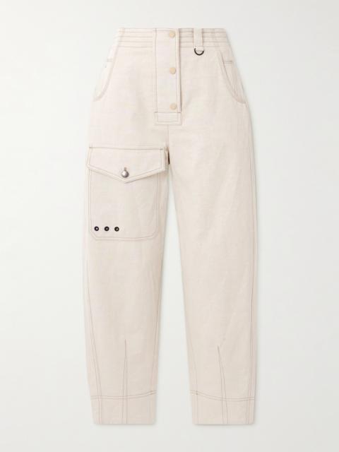 Eyelet-embellished Cotton And Linen-blend Canvas Tapered Cargo Pants