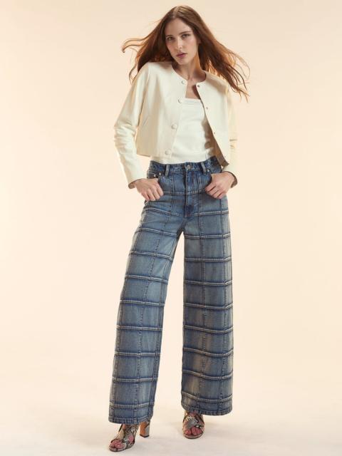 Windowpane Wide-Leg Jeans