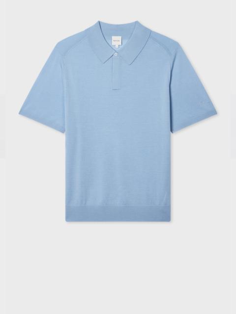 Light Blue Merino Wool Short Sleeve Polo Shirt