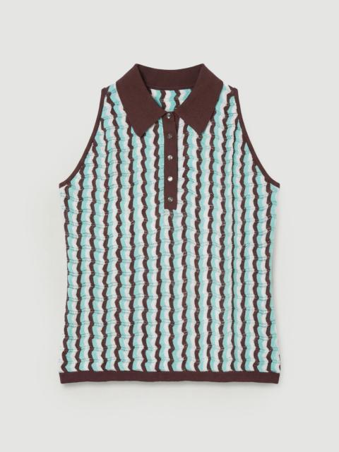 Plus Size Knit Contrast Collar Pointelle Sleeveless Midi Top