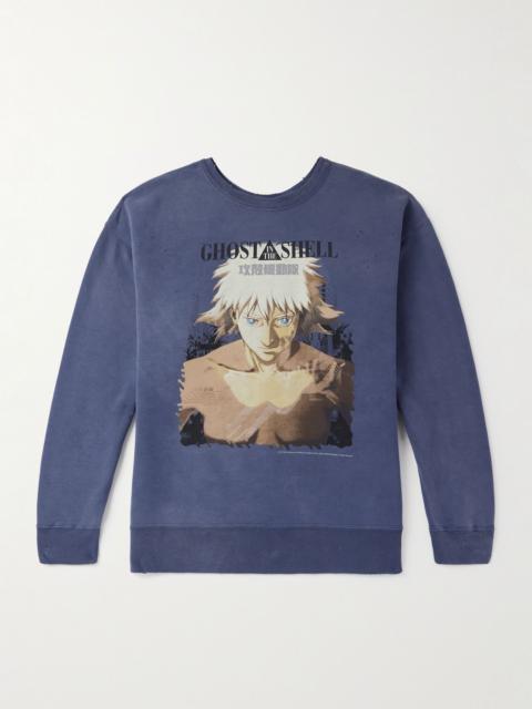 + Ghost in the Shell Distressed Printed Cotton-Jersey Sweatshirt Navy